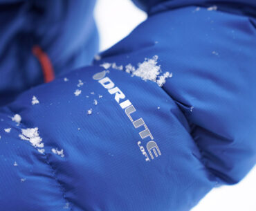 A zoomed in image of the arm of a jacket, showing the Mountain Equipment fabric called Drilite Loft