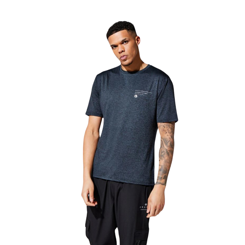 Cruyff Men's Montserrat Salvador Tech Short Sleeve T-Shirt in Navy Slub-4