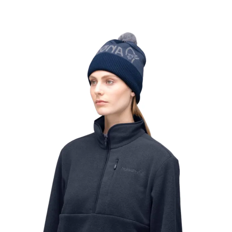 Norrona Adult 29 Heavy Merino Ull Logo Beanie in Indigo Night Melange -3