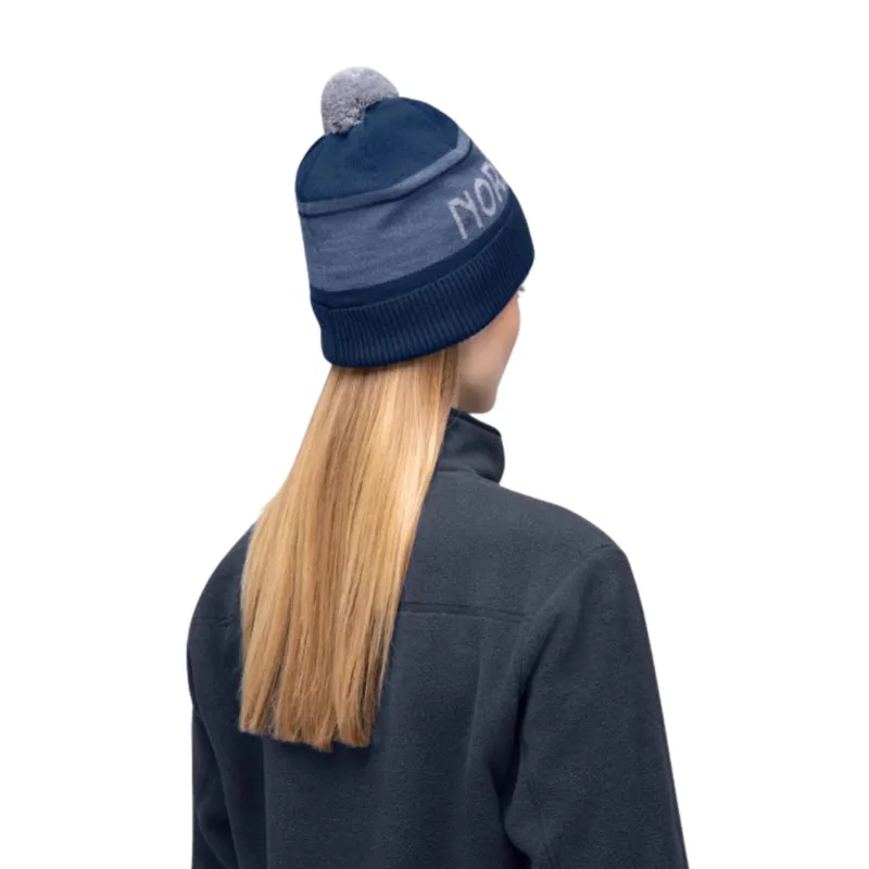 Norrona Adult 29 Heavy Merino Ull Logo Beanie in Indigo Night Melange -4