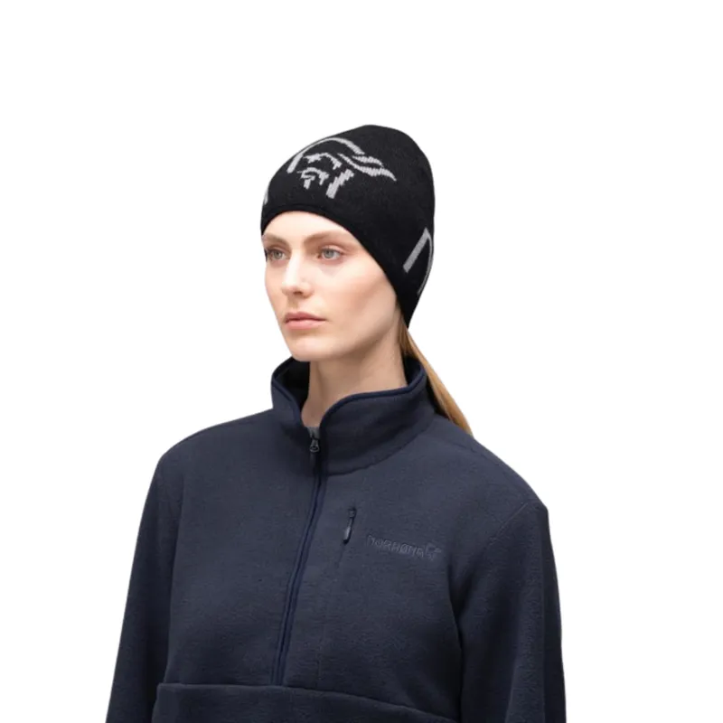 Norrona /29 Mid Merino Ull Logo Beanie in Caviar Melange -1