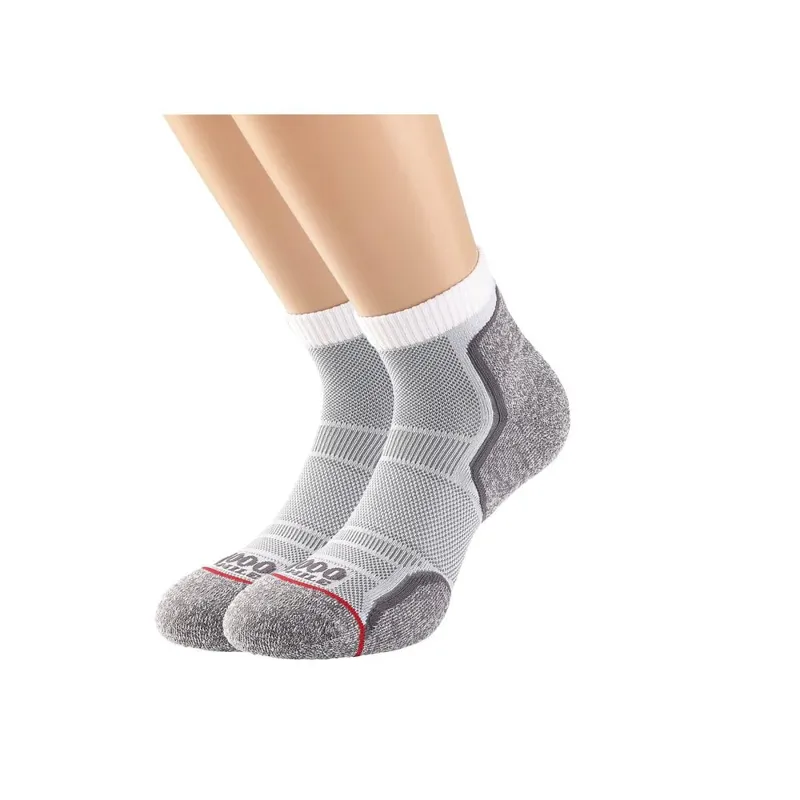 1000 Mile Women's Run Anklet Single Layer Twin Pack in White/Grey