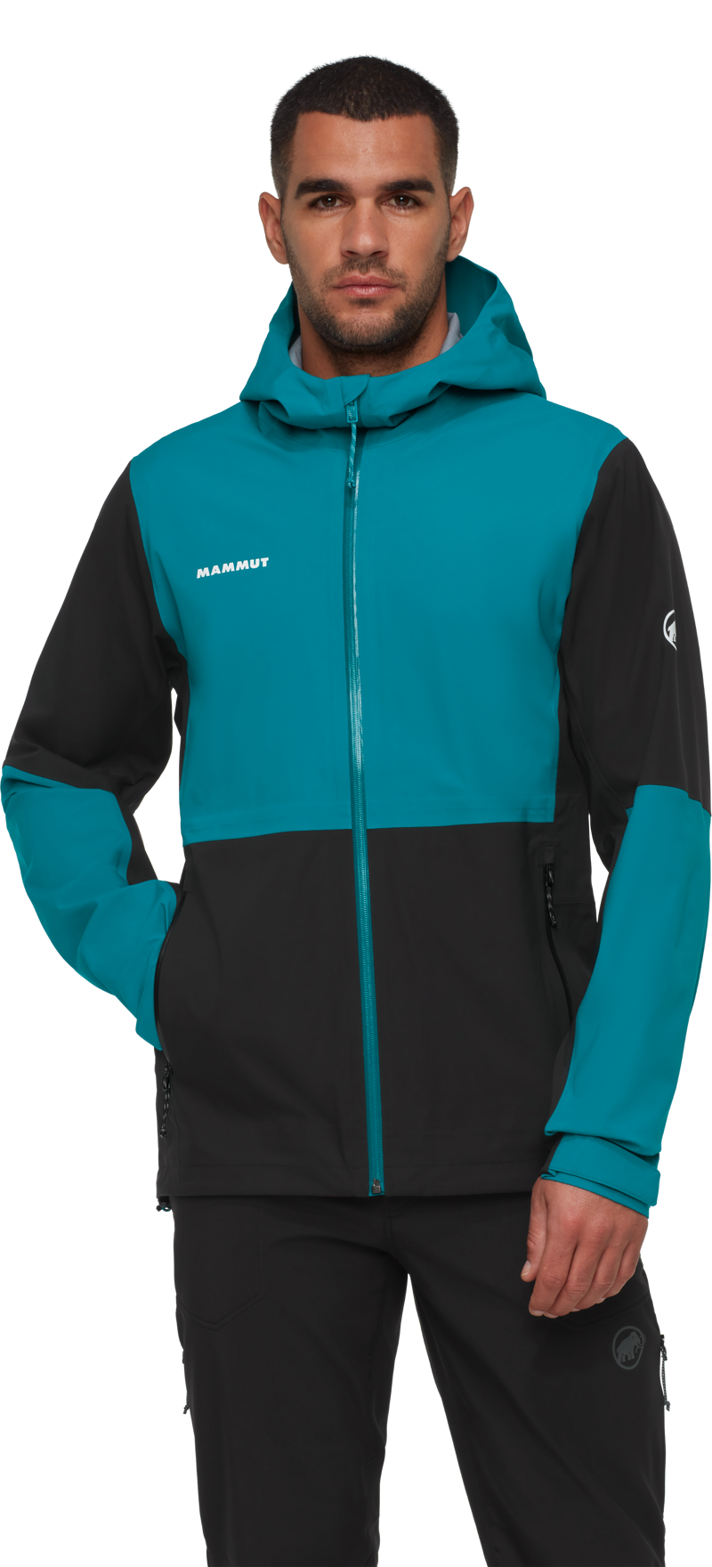 Mammut Men's Linard Guide HS Hooded Jacket in Black/Deep Teal-1
