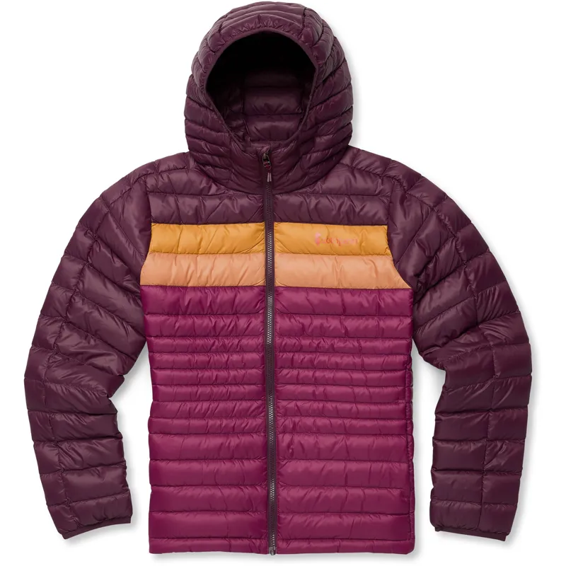 Cotopaxi Women's Fuego Down Hooded Jacket in Blackberry and Jam