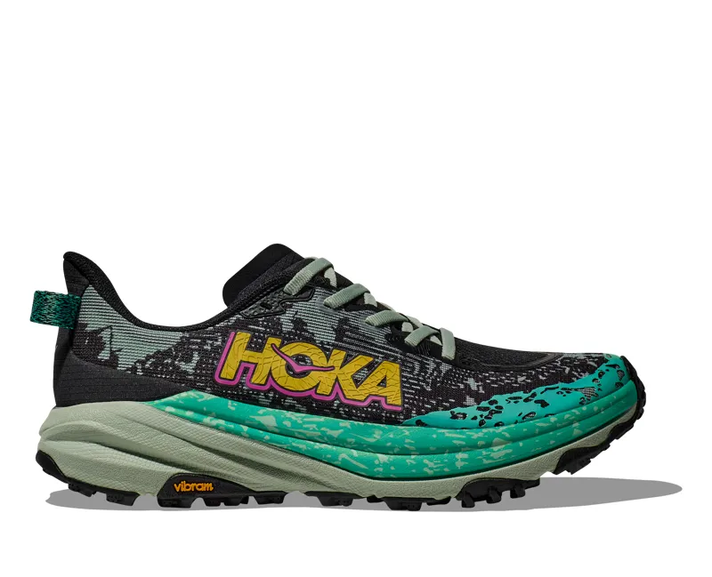 Hoka Women's Speedgoat 6 in Black/Aloe Vera