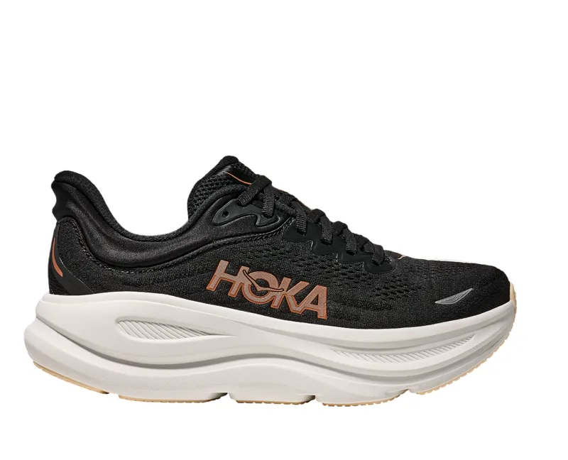 Hoka Women's Bondi 9 in Black/Rose Gold