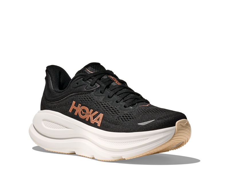 Hoka Women's Bondi 9 in Black/Rose Gold-2