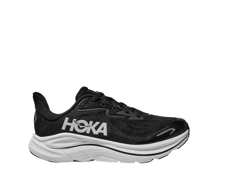 Hoka Youth's Clifton 10 Big Kids in Black/White