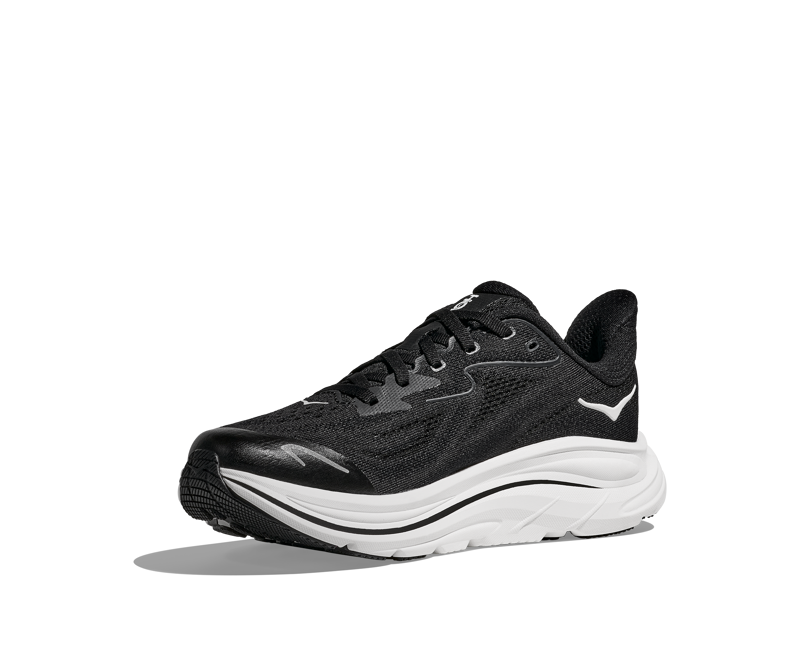 Hoka Youth's Clifton 10 Big Kids in Black/White-3