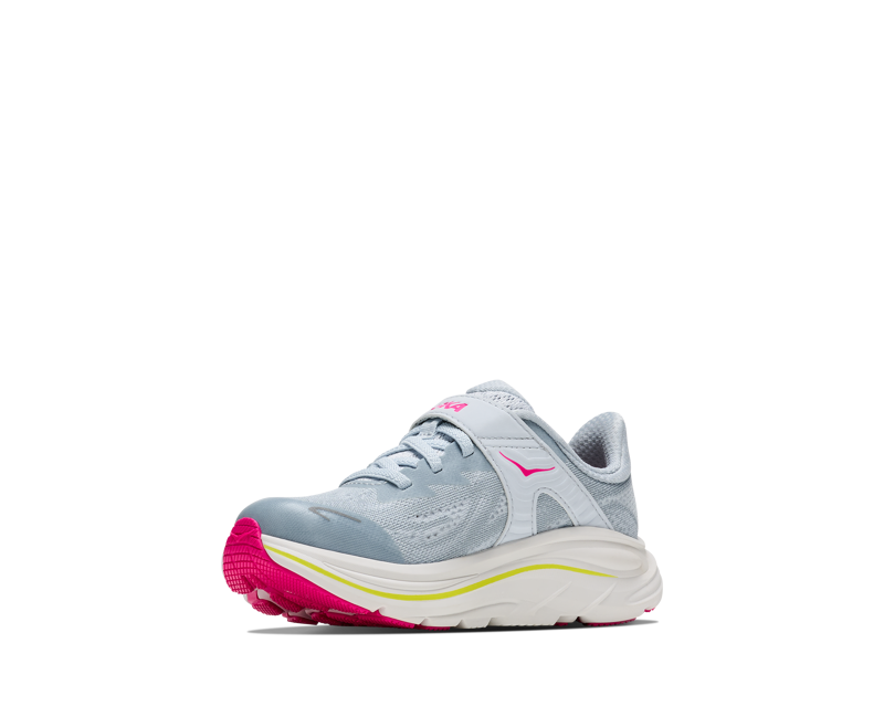 Hoka Kid's Clifton 10 Little Kids in Overcast/Neon Dragonfruit-4