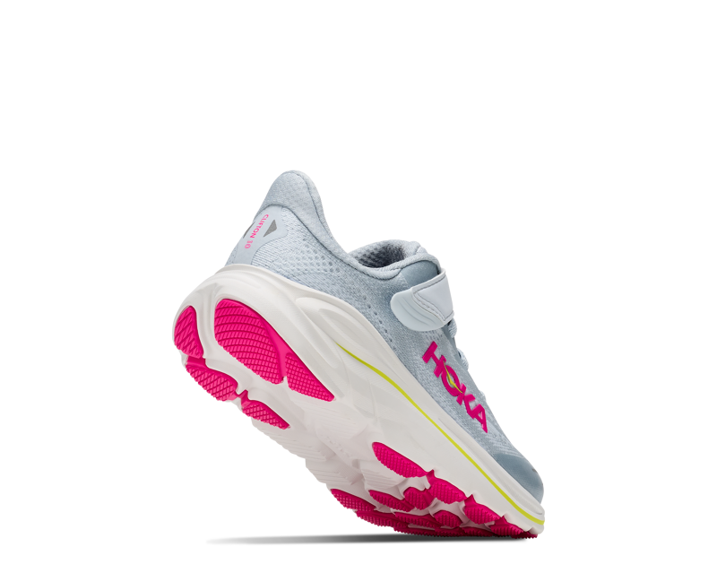 Hoka Kid's Clifton 10 Little Kids in Overcast/Neon Dragonfruit-2