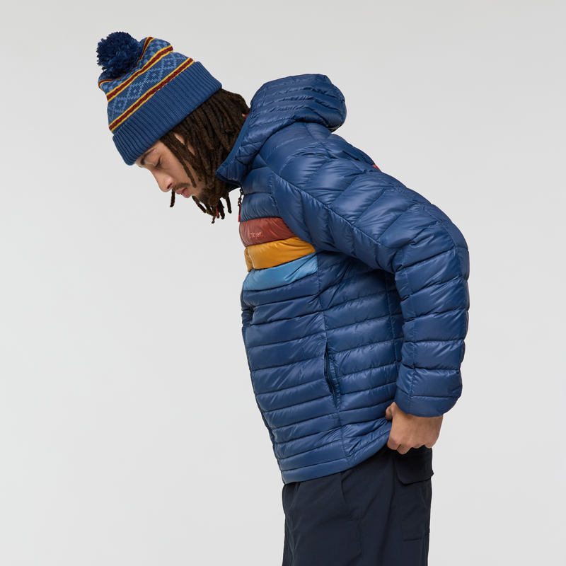 Cotopaxi Men's Fuego Down Hooded Jacket in Deep Sea Stripes-4
