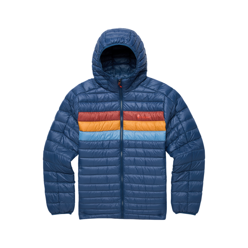 Cotopaxi Men's Fuego Down Hooded Jacket in Deep Sea Stripes