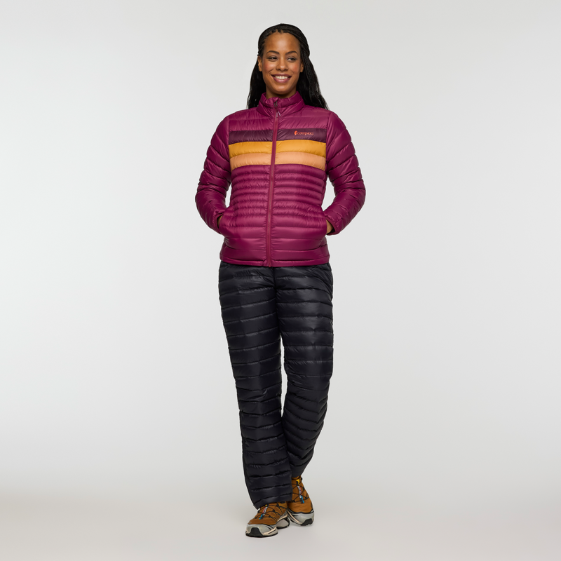 Cotopaxi Women's Fuego Down Hooded Jacket in Blackberry and Jam-2