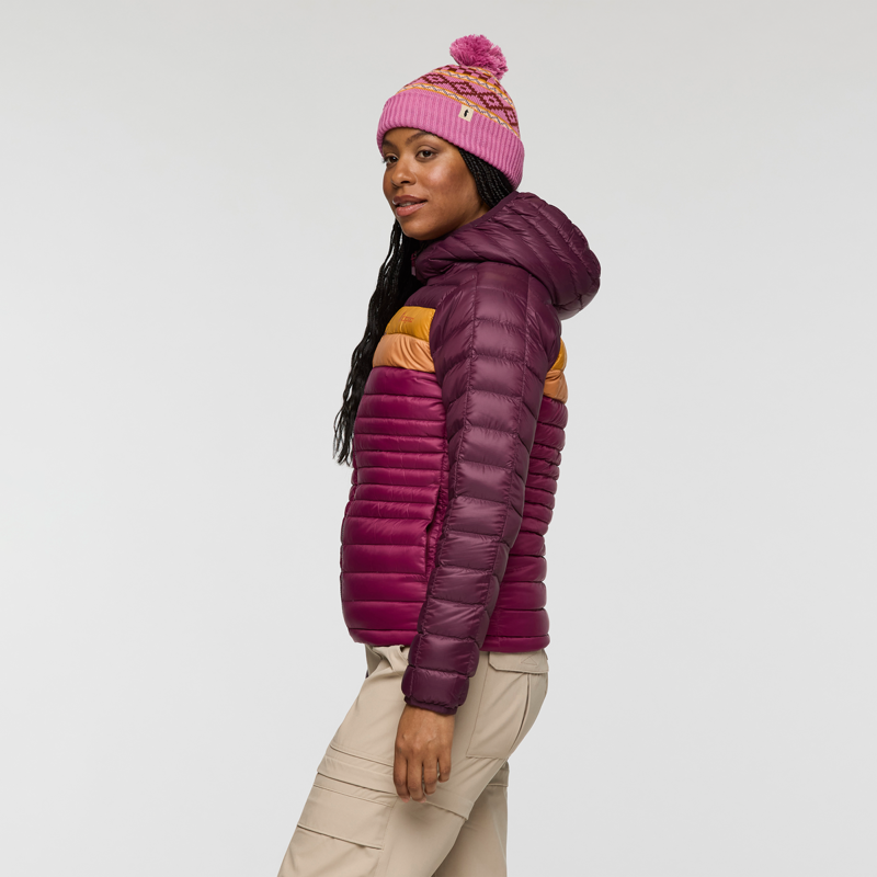 Cotopaxi Women's Fuego Down Hooded Jacket in Blackberry and Jam-4