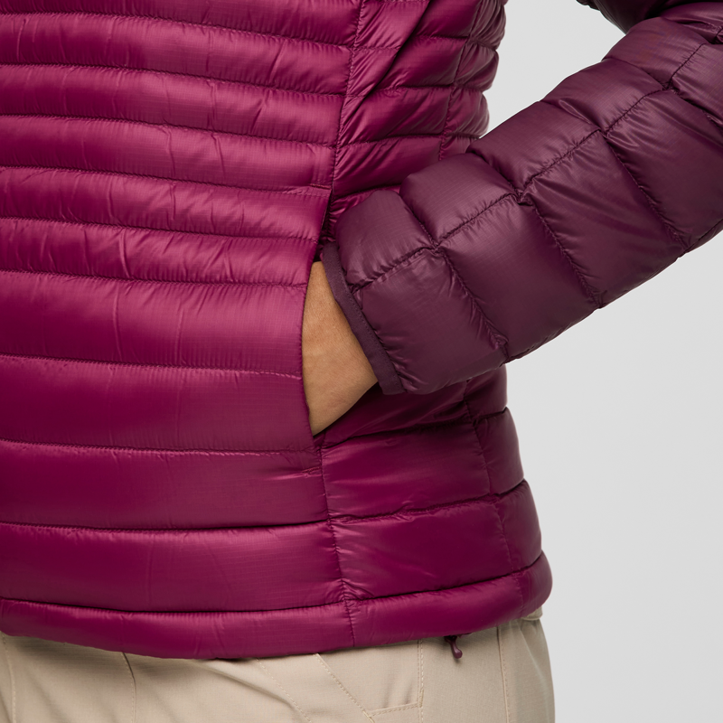 Cotopaxi Women's Fuego Down Hooded Jacket in Blackberry and Jam-7