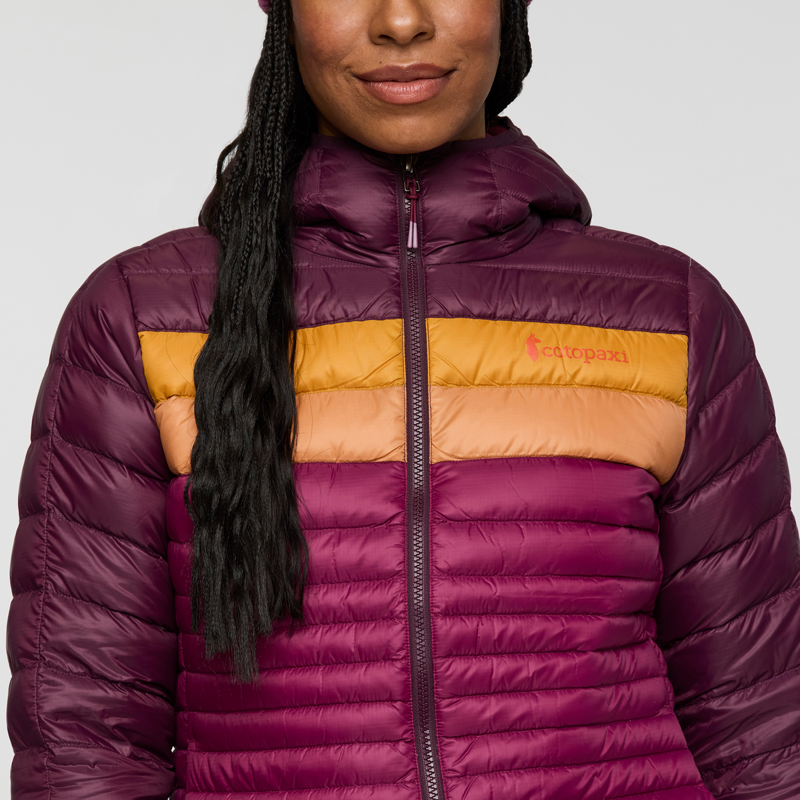 Cotopaxi Women's Fuego Down Hooded Jacket in Blackberry and Jam-8