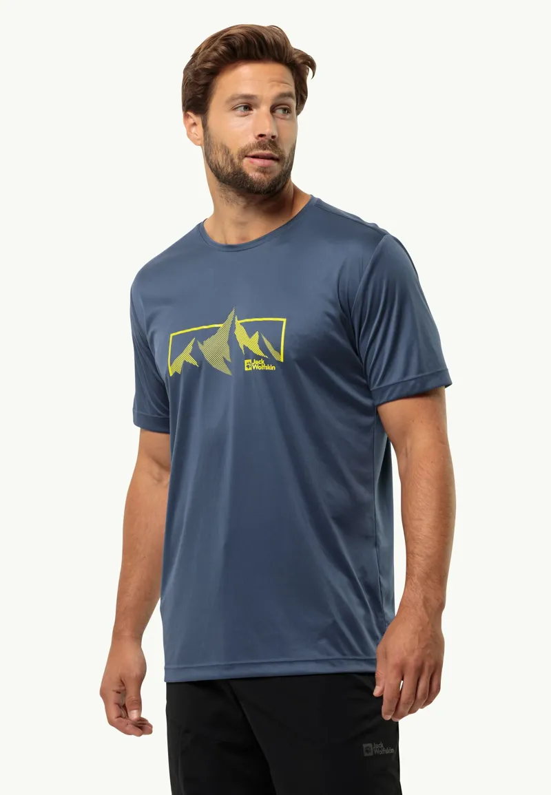 Jack Wolfskin Men's Peak Graphic Short Sleeve T-Shirt in Evening Sky-1