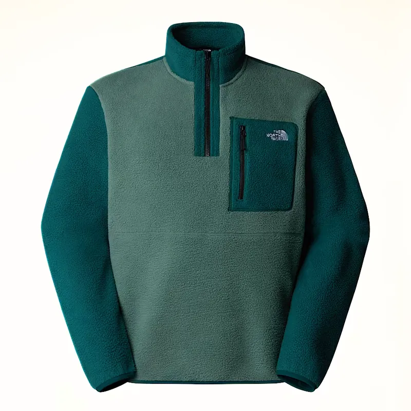 The North Face Men's Yumiori 1/4 Zip Fleece Jacket in Duck Green/Deep Nori/Black