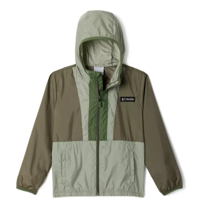 Columbia Kid's Back Bowl II Hooded Windbreaker in Stone Green/Safari