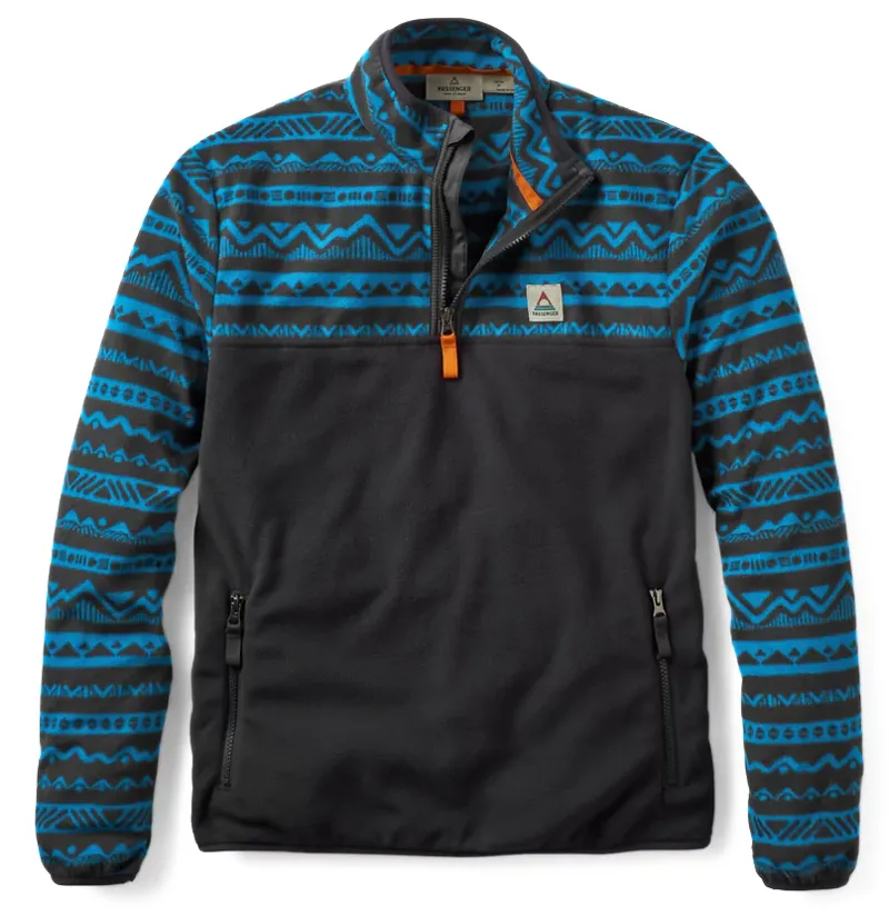 Passenger Men's Set Off Recycled Polar 1/4 Zip Fleece in Mountain Geo Charcoal/Bluejay