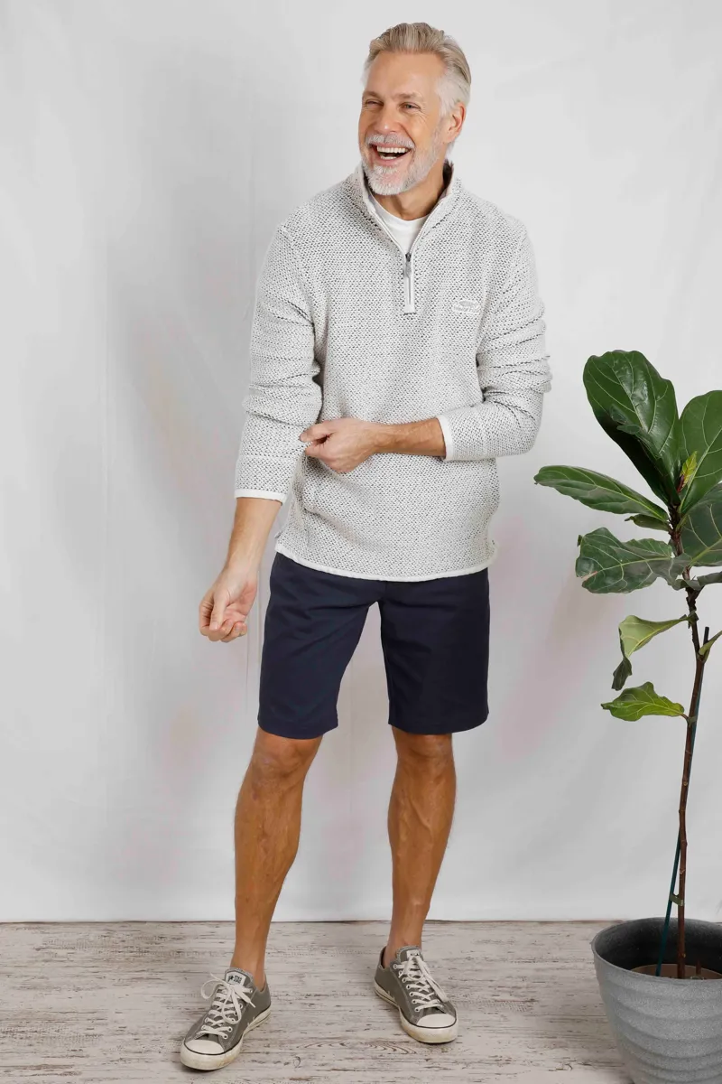 Weird Fish Men's Stern Eco 1/4 Zip Macaroni in Ecru-2