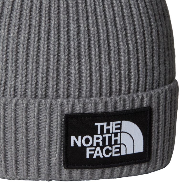 The North Face Kid's Logo Box Cuffed Beanie in Medium Grey Heather-1