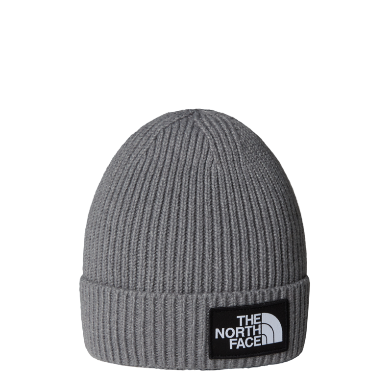 The North Face Kid's Logo Box Cuffed Beanie in Medium Grey Heather