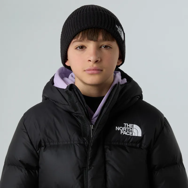 The North Face Kid's Logo Box Cuffed Beanie in Black-2