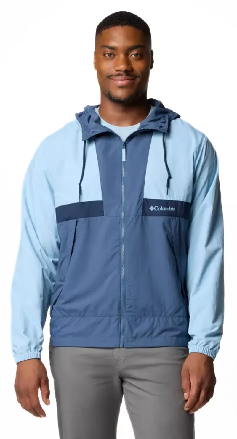 Columbia Men's Spire Valley Hooded Windbreaker in Ripple Blue/Dark Mountain/Coll Navy