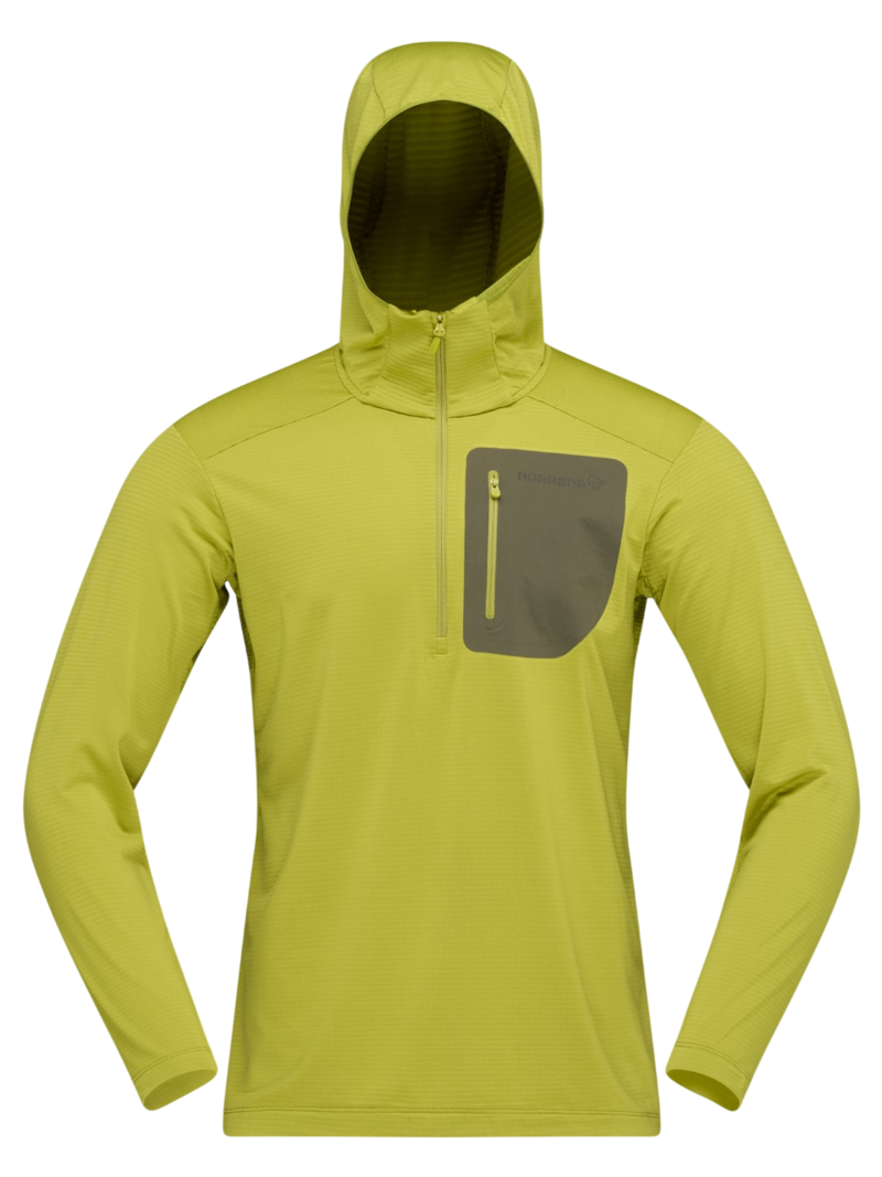 Norrona Men's Falketind Warm1 Hood in Golden Lime/Olive Night