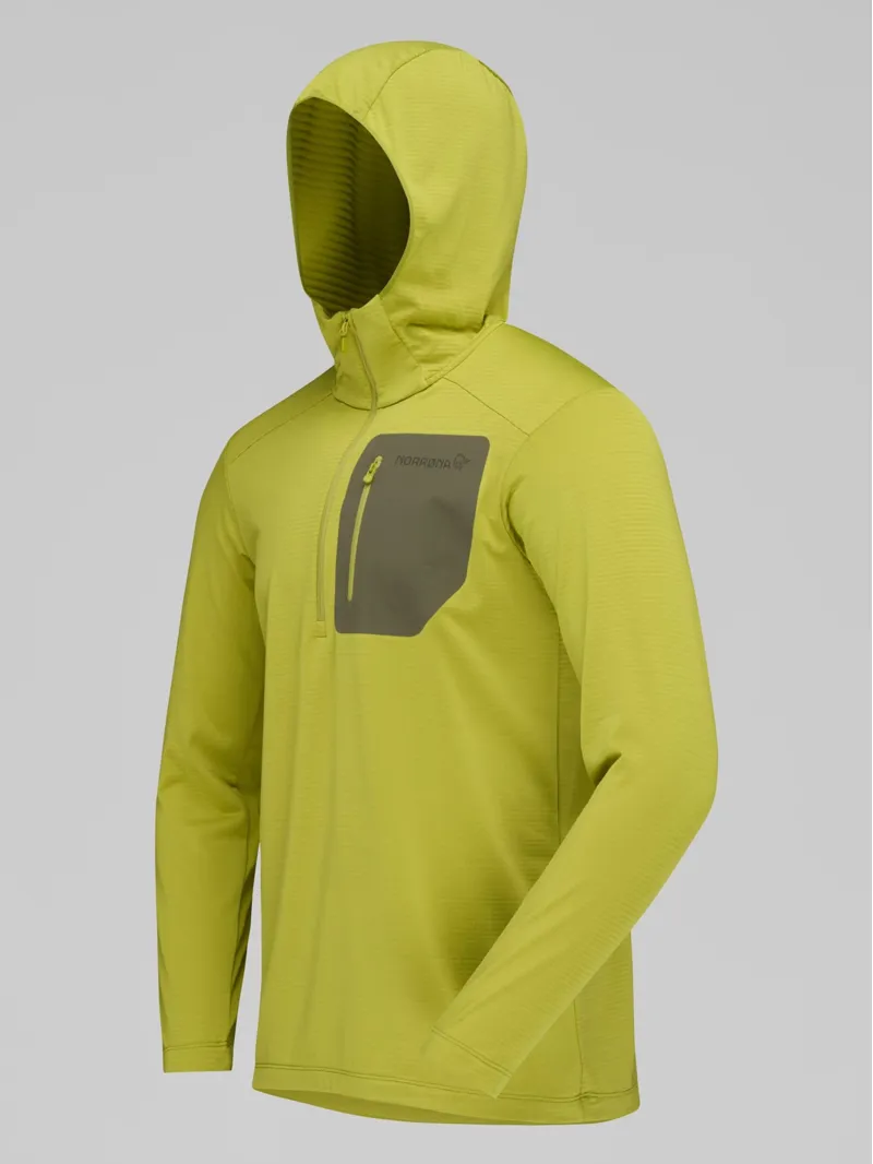 Norrona Men's Falketind Warm1 Hood in Golden Lime/Olive Night-1