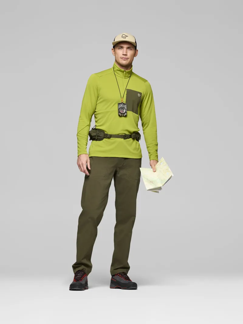 Norrona Men's Femund Warm1 Zip Neck in Golden Lime/Olive Night-4