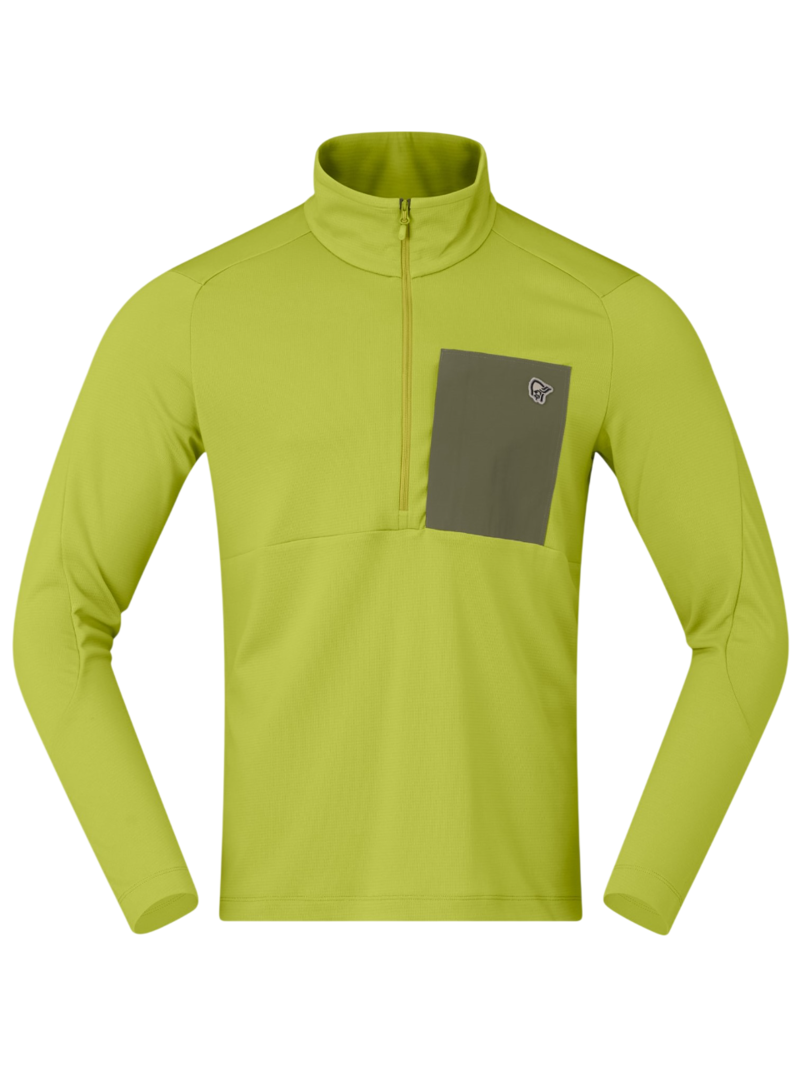 Norrona Men's Femund Warm1 Zip Neck in Golden Lime/Olive Night