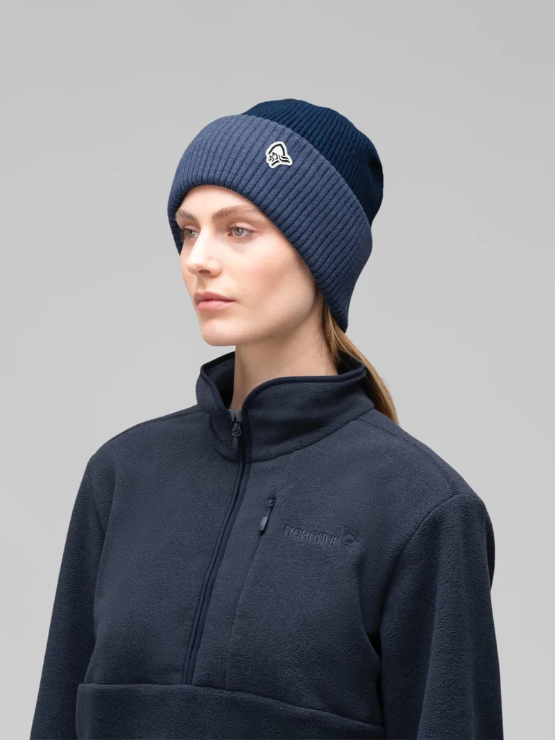 Norrona /29 Heavy Merinoull Contrast Beanie in Indigo Night Melange-1