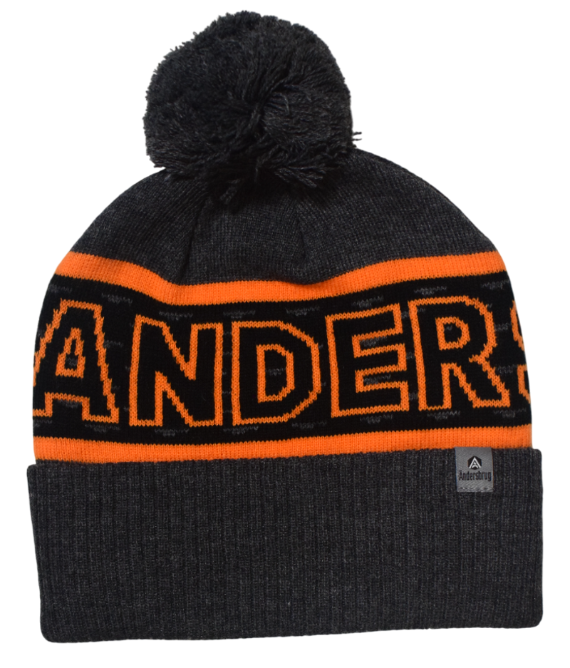Andersbrug Bobble Hat in Grey with Orange