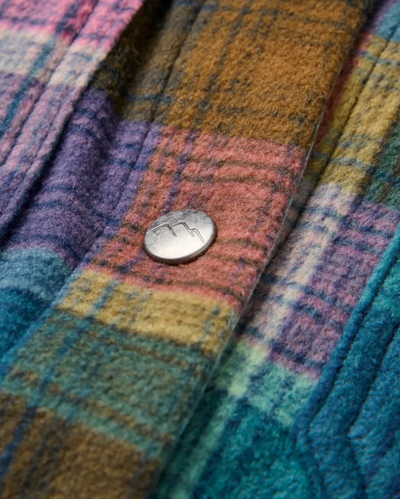 Passenger Women's East Recycled Polar Fleece Shirt in Rich Navy Multi Check-3