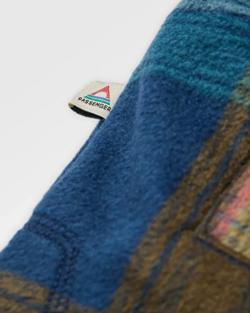 Passenger Women's East Recycled Polar Fleece Shirt in Rich Navy Multi Check-8