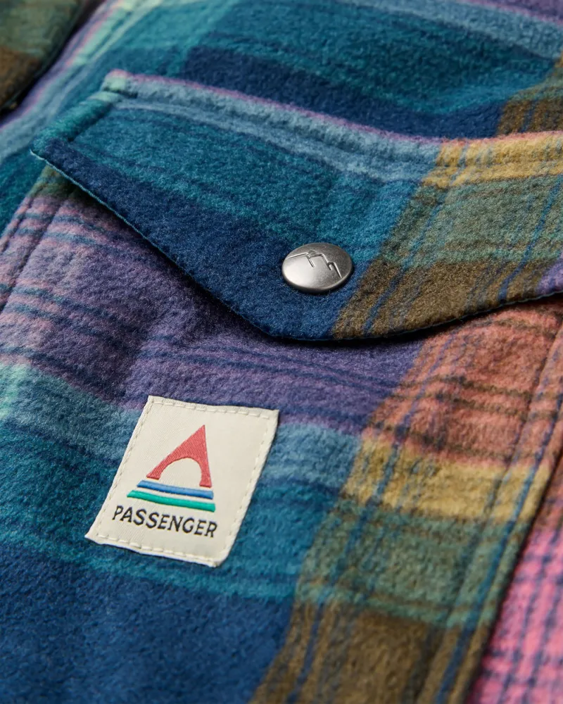 Passenger Women's East Recycled Polar Fleece Shirt in Rich Navy Multi Check-4