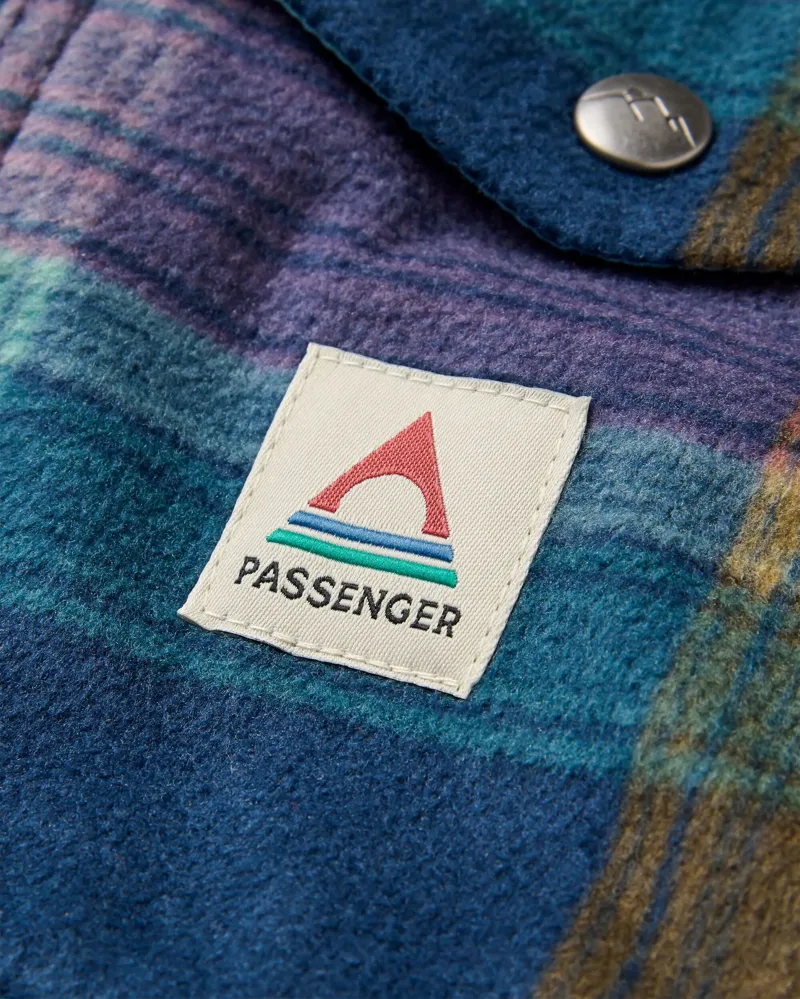 Passenger Women's East Recycled Polar Fleece Shirt in Rich Navy Multi Check-2