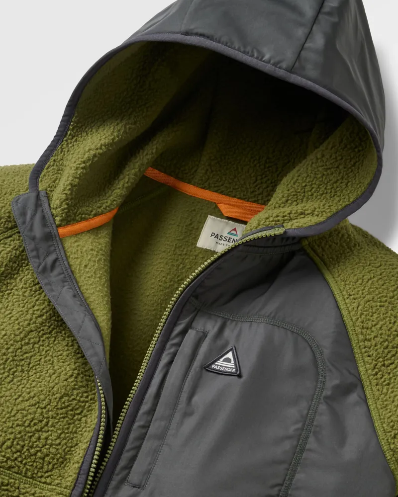 Passenger Men's Offgrid Full Zip Hooded Sherpa Fleece in Khaki-1