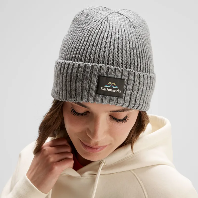 Kathmandu Badge Beanie in Light Grey Marle-3