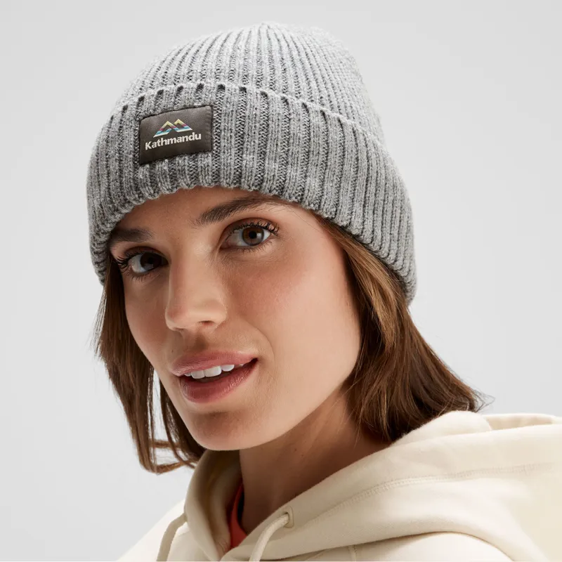 Kathmandu Badge Beanie in Light Grey Marle-2