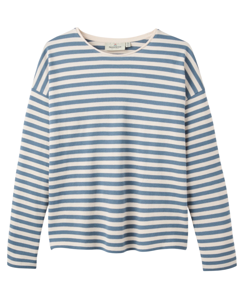 Passenger Women's Panorama Striped Long-Sleeved T-Shirt in Stormy Blue/White Sand