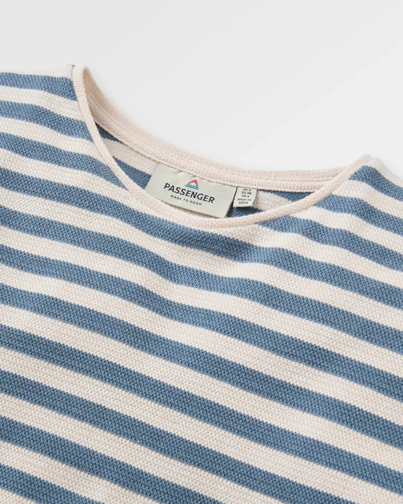Passenger Women's Panorama Striped Long-Sleeved T-Shirt in Stormy Blue/White Sand-1
