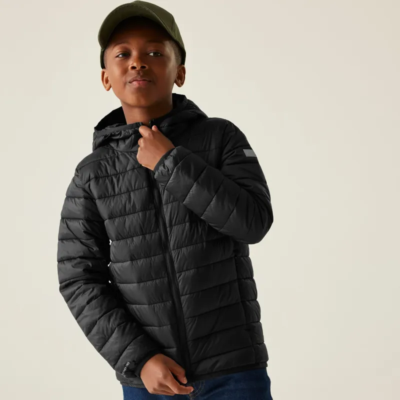 Regatta Kid's Hooded Marizion Baffled Jacket in Black-5