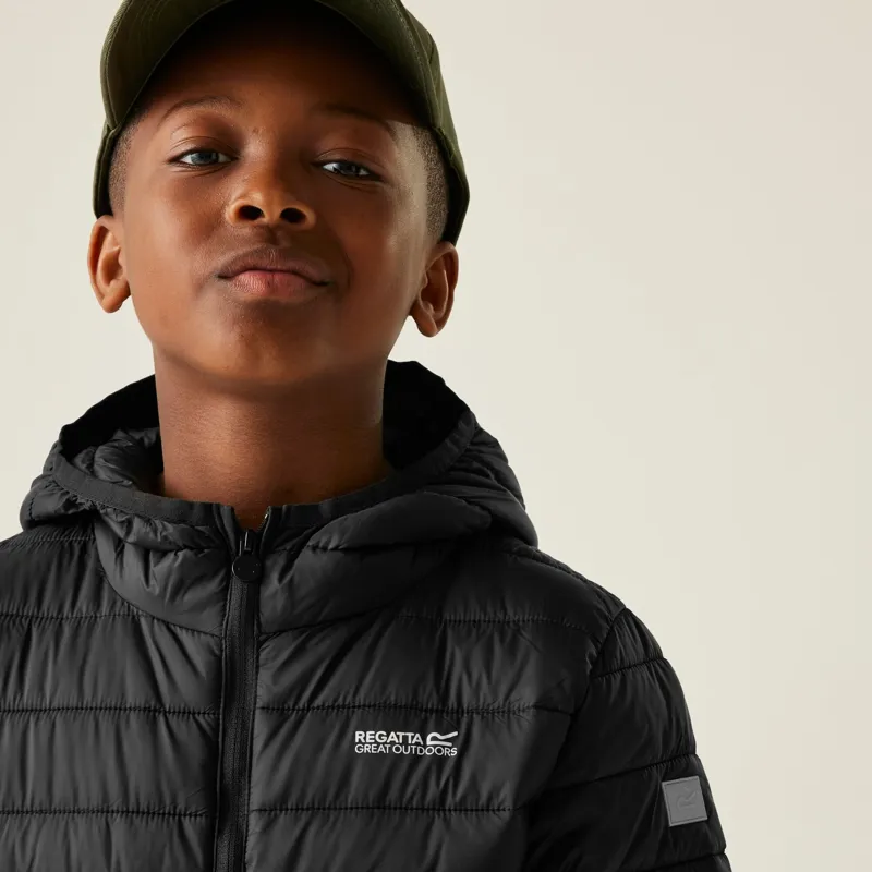 Regatta Kid's Hooded Marizion Baffled Jacket in Black-6