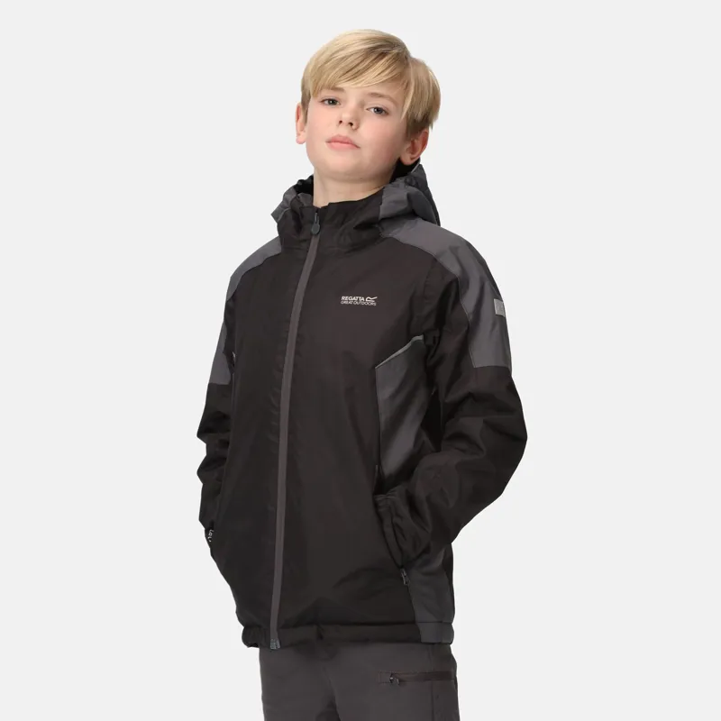 Regatta Kid's Hurdle IV Waterproof Insulated Jacket in Black/Seal Grey-2