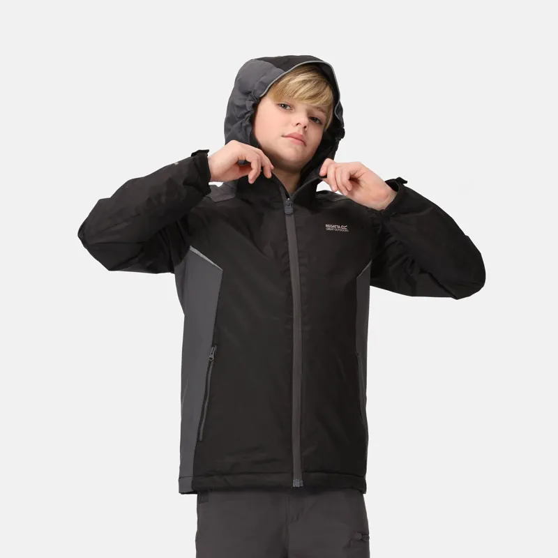 Regatta Kid's Hurdle IV Waterproof Insulated Jacket in Black/Seal Grey-5