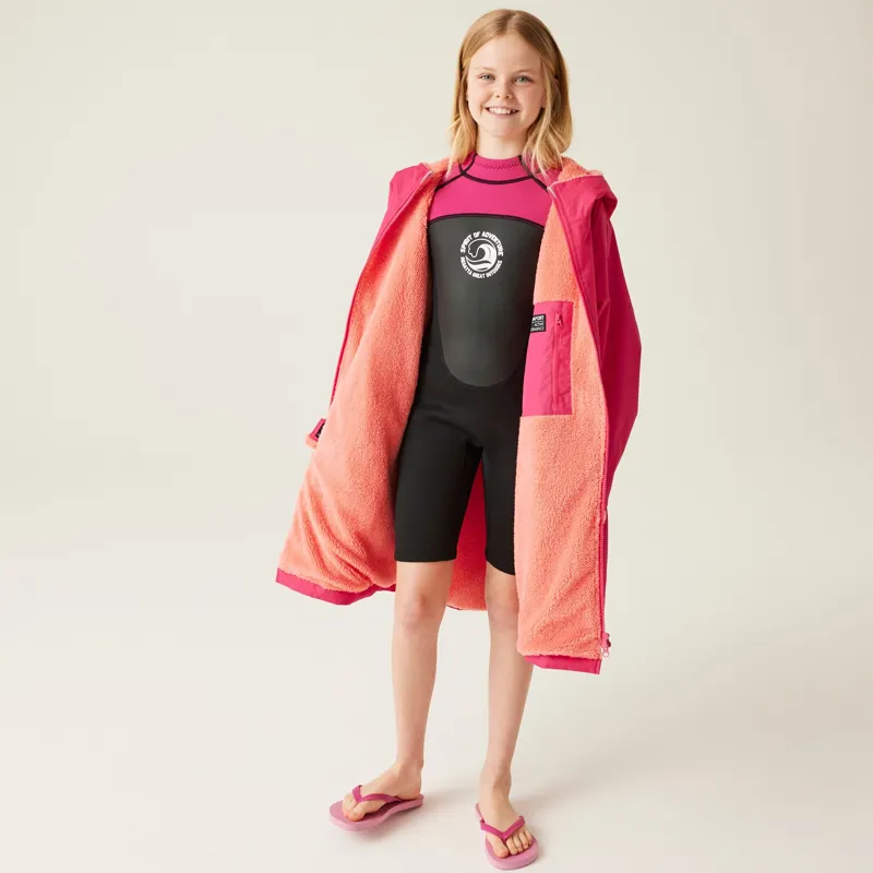 Regatta Junior Waterproof Changing Robe in Pink Potion/Shell Pink-4
